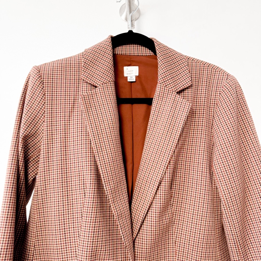 A New Day Winter Preppy Chic Plaid Blazer Jacket w/ Ankle Pants Brown Red XS 4 - Picture 5 of 16